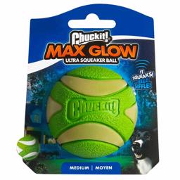 Chuckit Max Glow Ultra Squeaker Luminous Ball med Piv-storlek M